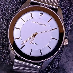 Van Heusen Silver and White Watch with Minimalist Design